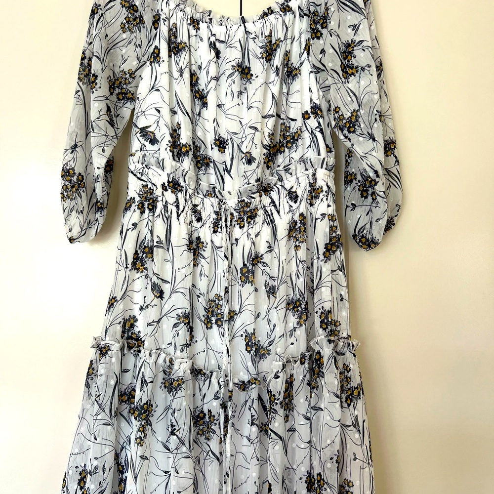 Flowers white and navy dress.